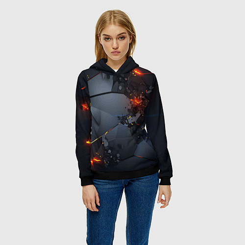 Женская толстовка НЕОНОВЫЙ ВЗРЫВ ПЛИТЫ, ОБЛОМКИ NEON EXPLOSION / 3D-Черный – фото 3
