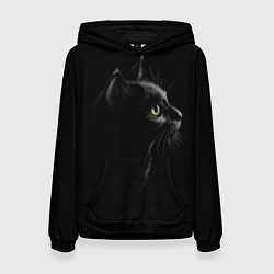 Толстовка-худи женская Черный кот на черном фоне, цвет: 3D-черный