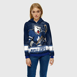 Толстовка-худи женская Торонто Мейпл Лифс, Toronto Maple Leafs Маскот, цвет: 3D-синий — фото 2