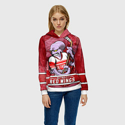 Толстовка-худи женская Детройт Ред Уингз, Detroit Red Wings Маскот, цвет: 3D-белый — фото 2