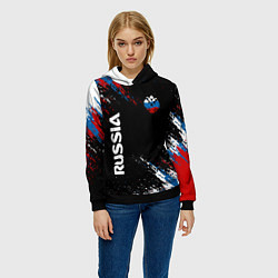 Толстовка-худи женская Russia Штрихи в цвет Флага, цвет: 3D-черный — фото 2