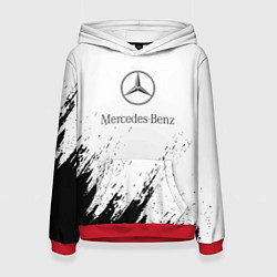 Толстовка-худи женская Mercedes-Benz - White texture, цвет: 3D-красный