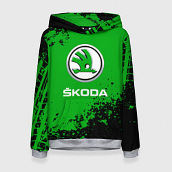 Толстовка-худи женская Skoda следы от шин, цвет: 3D-меланж