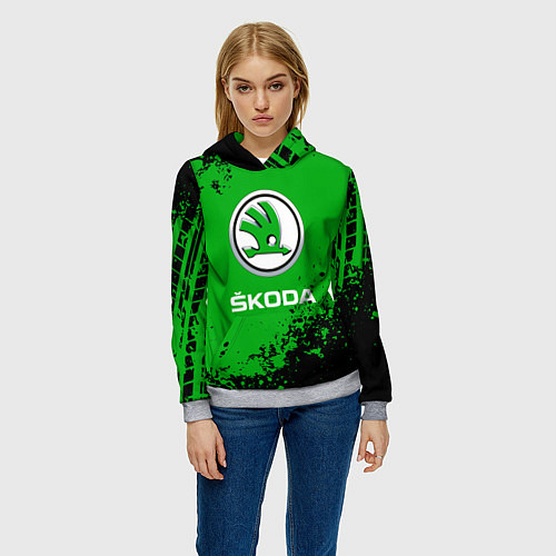 Женская толстовка Skoda следы от шин / 3D-Меланж – фото 3