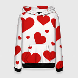 Толстовка-худи женская Красные сердечки Heart, цвет: 3D-черный