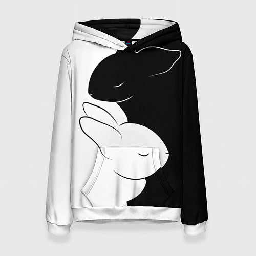 Женская толстовка ЧЕРНЫЙ КРОЛИК и БЕЛЫЙ КРОЛИК Инь Янь / 3D-Белый – фото 1