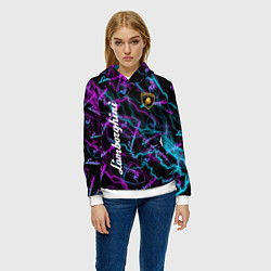 Толстовка-худи женская Lamborghini Неоновые молнии, цвет: 3D-белый — фото 2