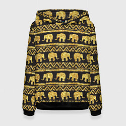 Толстовка-худи женская Золотые слоны, цвет: 3D-черный