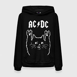 Толстовка-худи женская AC DC, Рок кот, цвет: 3D-черный