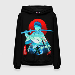 Толстовка-худи женская Танджиро Комадо Силуэт Клинок рассекающий демонов, цвет: 3D-черный