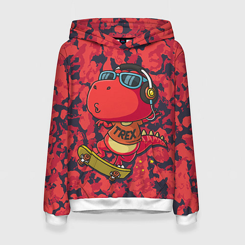 Женская толстовка Веселый динозавр на скейте / 3D-Белый – фото 1