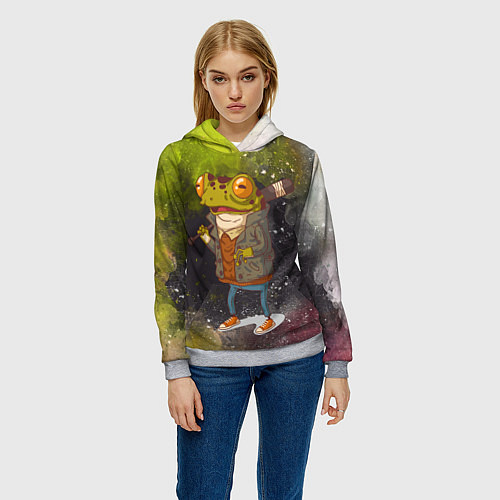 Женская толстовка Лягушка хулиган Frog hooligan / 3D-Меланж – фото 3