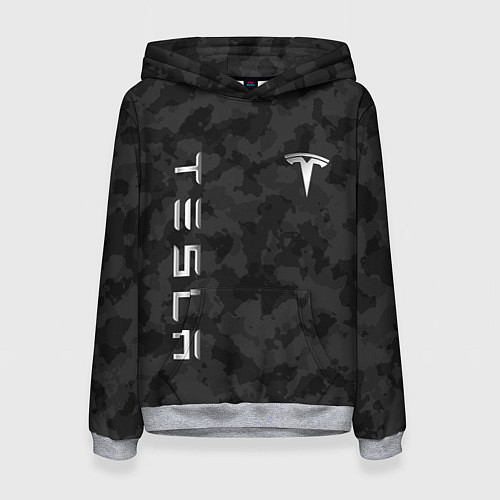 Женская толстовка ТЕСЛА - ЧЕРНЫЙ КАМУФЛЯЖ / 3D-Меланж – фото 1
