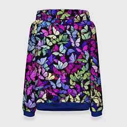 Толстовка-худи женская Витражные бабочки, цвет: 3D-синий