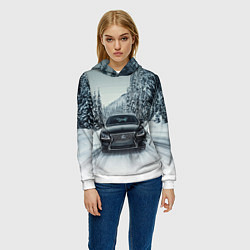 Толстовка-худи женская Лексус - зимняя дорога!, цвет: 3D-белый — фото 2