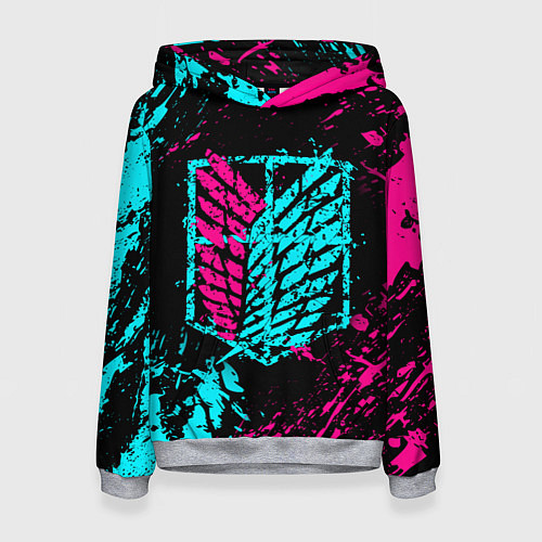 Женская толстовка НЕОНОВЫЙ АТАКА ТИТАНОВ БРЫЗГИ КРАСОК / 3D-Меланж – фото 1