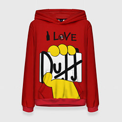 Толстовка-худи женская I LOVE DUFF Симпсоны, Simpsons, цвет: 3D-красный