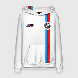 Толстовка-худи женская БМВ 3 STRIPE BMW WHITE, цвет: 3D-белый