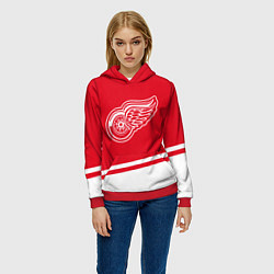 Толстовка-худи женская Detroit Red Wings, Детройт Ред Уингз Диагональные, цвет: 3D-красный — фото 2