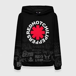 Толстовка-худи женская Red Hot Chili Peppers Логотипы рок групп, цвет: 3D-черный