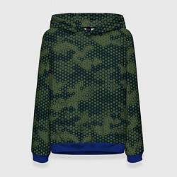 Толстовка-худи женская Абстрактный геометрический зеленый камуфляж, цвет: 3D-синий