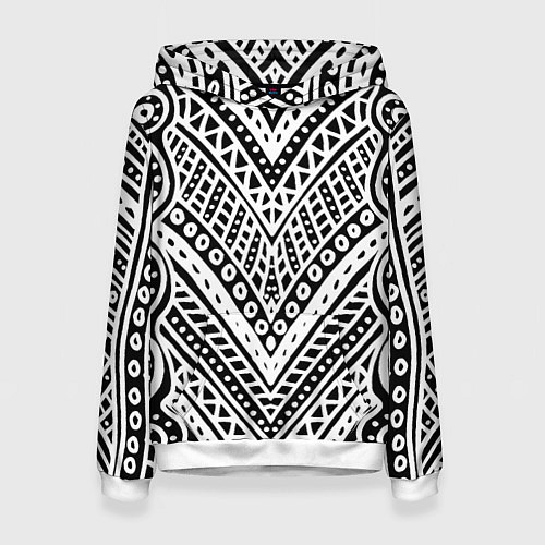 Женская толстовка Абстракция черно-белая Волны, полосы, вензеля Моно / 3D-Белый – фото 1