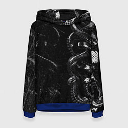 Толстовка-худи женская Змеиный Паттерн Snake Black, цвет: 3D-синий