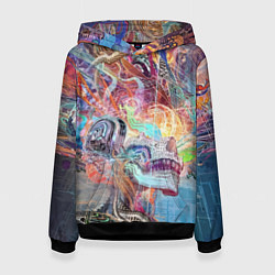 Толстовка-худи женская Cyber skull Vanguard pattern, цвет: 3D-черный