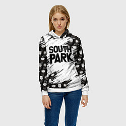 Толстовка-худи женская Южный парк - персонажи и логотип South Park, цвет: 3D-белый — фото 2