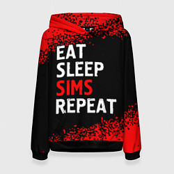 Толстовка-худи женская Eat Sleep Sims Repeat Краска, цвет: 3D-черный