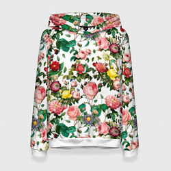 Толстовка-худи женская Узор из летних роз Summer Roses Pattern, цвет: 3D-белый