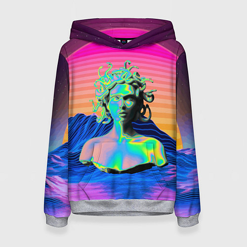 Женская толстовка Gorgon Medusa Vaporwave Neon Mountains / 3D-Меланж – фото 1