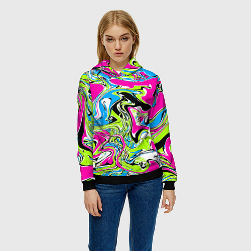 Женская толстовка Абстрактные мраморные разводы в ярких цветах Поп а / 3D-Черный – фото 3