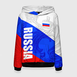 Толстовка-худи женская RUSSIA - SPORTWEAR - ТРИКОЛОР, цвет: 3D-черный