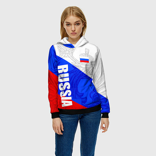 Женская толстовка RUSSIA - SPORTWEAR - ТРИКОЛОР / 3D-Черный – фото 3