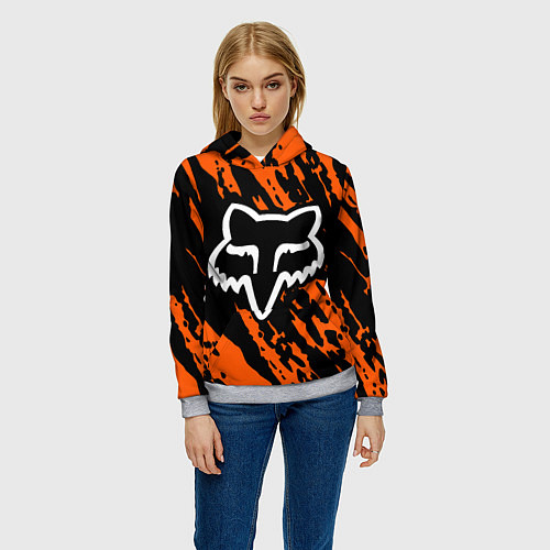 Женская толстовка FOX MOTOCROSS ORANGE / 3D-Меланж – фото 3