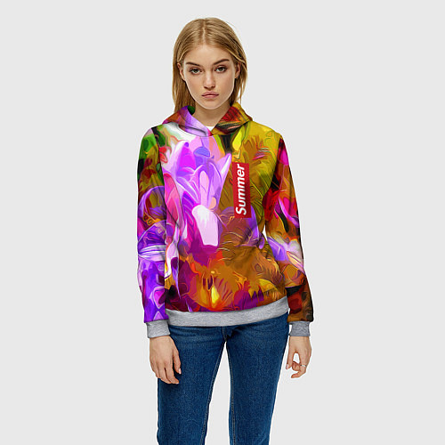 Женская толстовка Красочный цветочный узор Лето Colorful Floral Patt / 3D-Меланж – фото 3