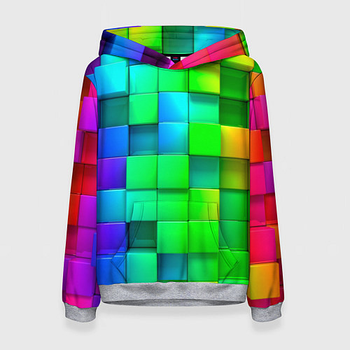 Женская толстовка РАЗНОЦВЕТНЫЕ КУБИКИ MULTICOLORED CUBES / 3D-Меланж – фото 1