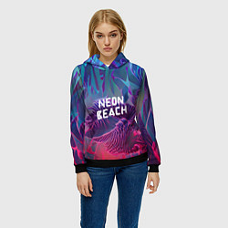 Толстовка-худи женская Neon beach, цвет: 3D-черный — фото 2