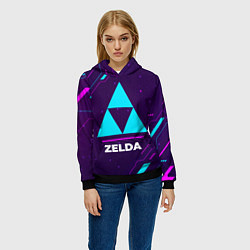Толстовка-худи женская Символ Zelda в неоновых цветах на темном фоне, цвет: 3D-черный — фото 2