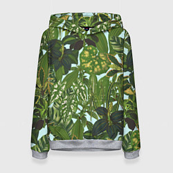 Толстовка-худи женская Зеленые Тропические Растения, цвет: 3D-меланж