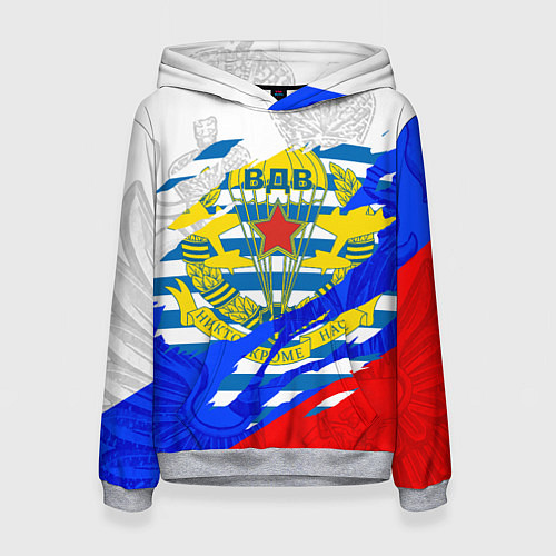 Женская толстовка РОССИЙСКИЙ ТРИКОЛОР - ФОРМА ВДВ РАЗРЫВ / 3D-Меланж – фото 1