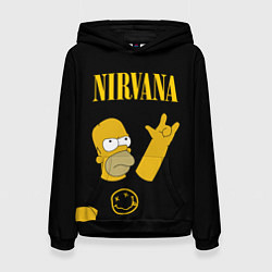 Толстовка-худи женская NIRVANA ГОМЕР СИМПСОН, SIMPSONS, цвет: 3D-черный