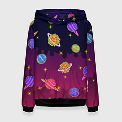 Толстовка-худи женская Pizza in Space, цвет: 3D-черный