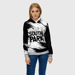 Толстовка-худи женская Южный парк - персонажи и логотип South Park, цвет: 3D-меланж — фото 2