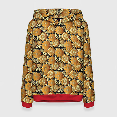Женская толстовка Желтые цветочки паттерн / 3D-Красный – фото 1