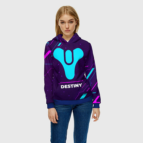 Женская толстовка Символ Destiny в неоновых цветах на темном фоне / 3D-Синий – фото 3