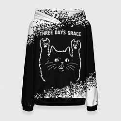 Толстовка-худи женская Группа Three Days Grace и Рок Кот, цвет: 3D-черный