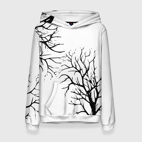 Женская толстовка Черные ветки деревьев на белом фоне / 3D-Белый – фото 1