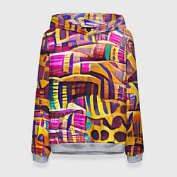 Толстовка-худи женская Африканские яркие мотивы, цвет: 3D-меланж